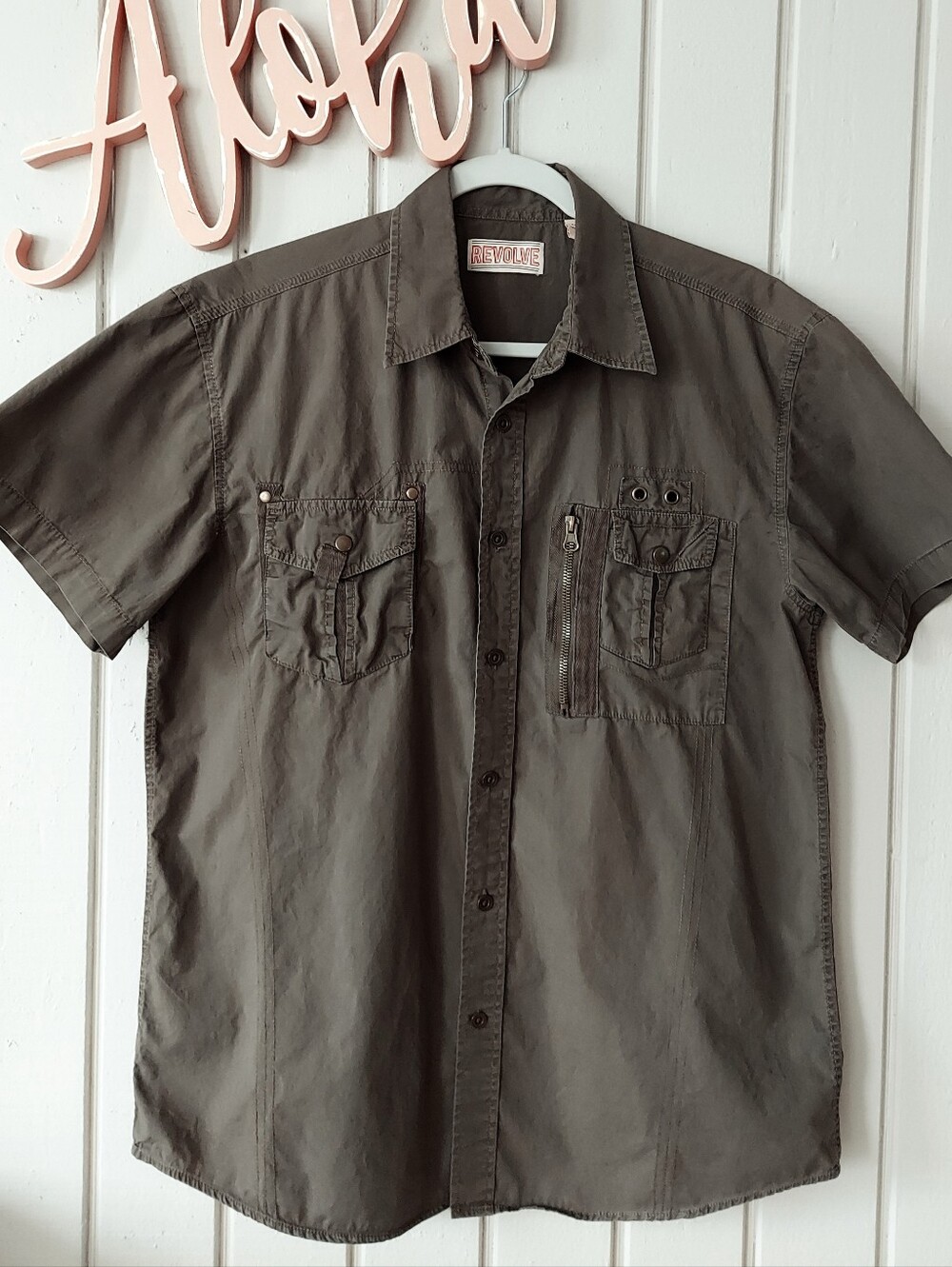 Vintage Y2K REVOLVE Men’s Utility Button‑Up Shirt Brown / Olive Size L